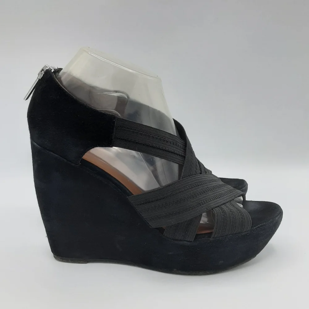 Donald J Pliner suede peep toe wedge heel.